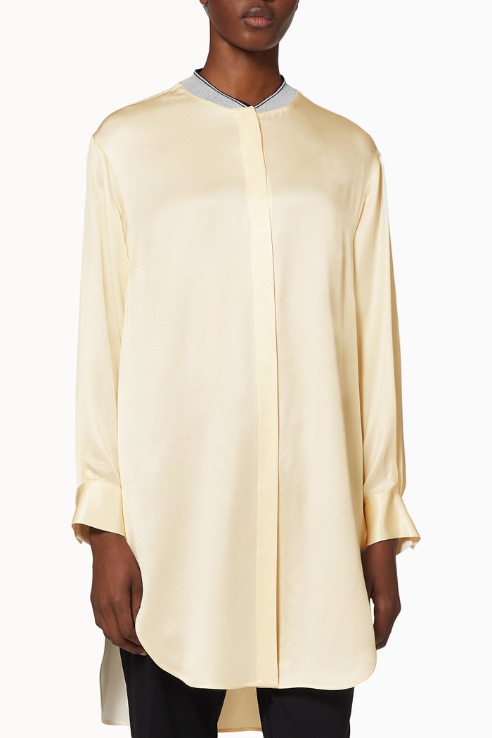 

Knitted Crewneck Blouse in Twill, White