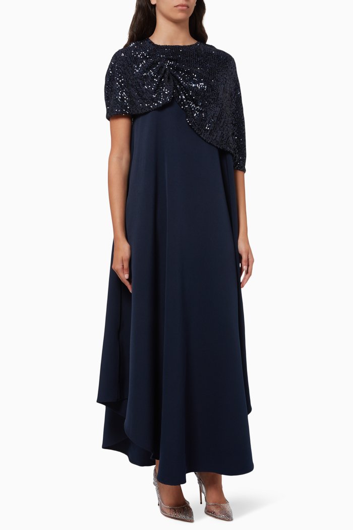

Metallic Sequin Cape Signature Kaftan, Blue