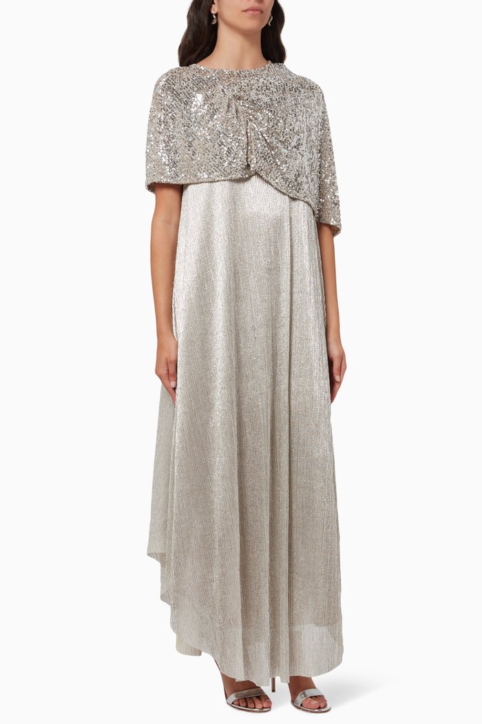 

Metallic Sequin Cape Signature Kaftan, Silver