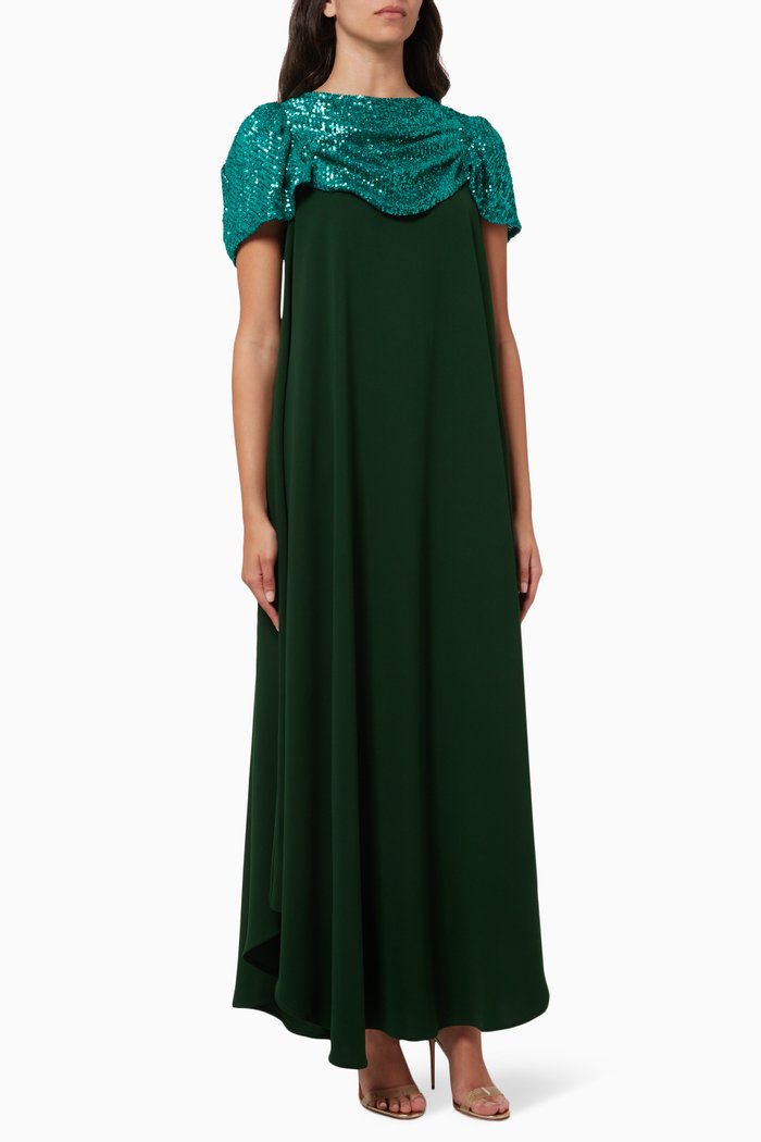 

Metallic Sequin Cape Signature Kaftan, Green