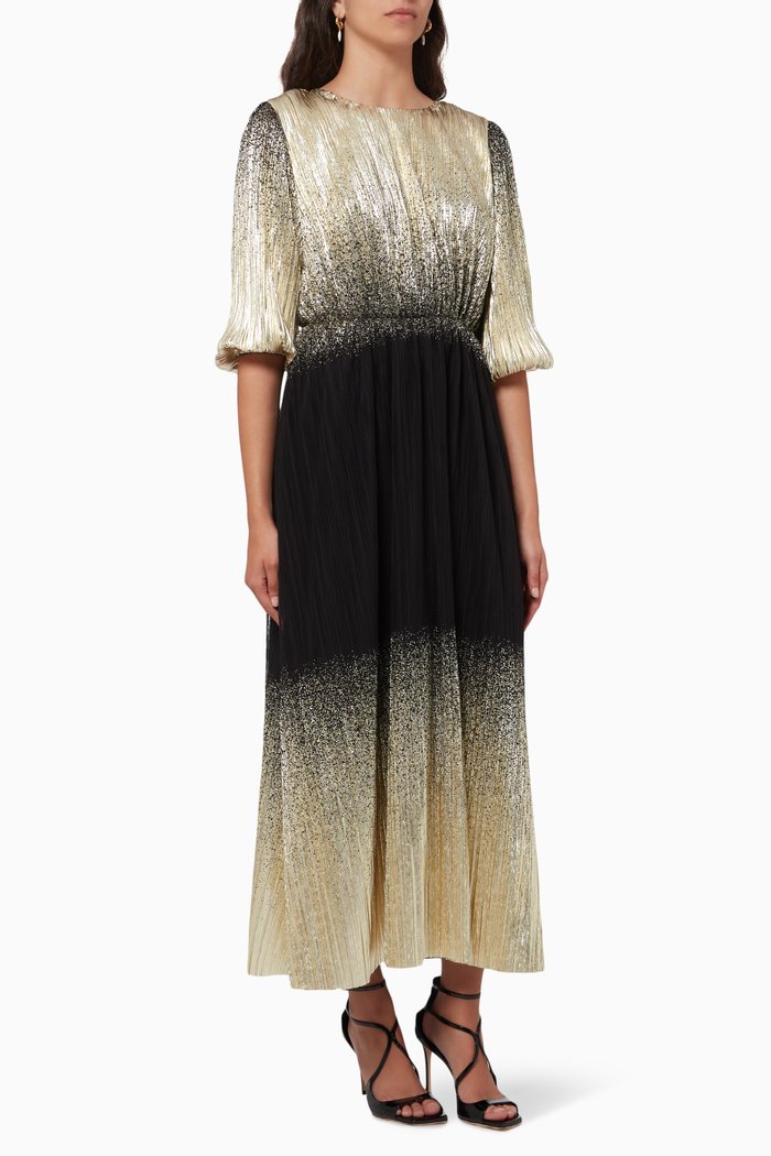 Metallic Puff Sleeve Dress, Black