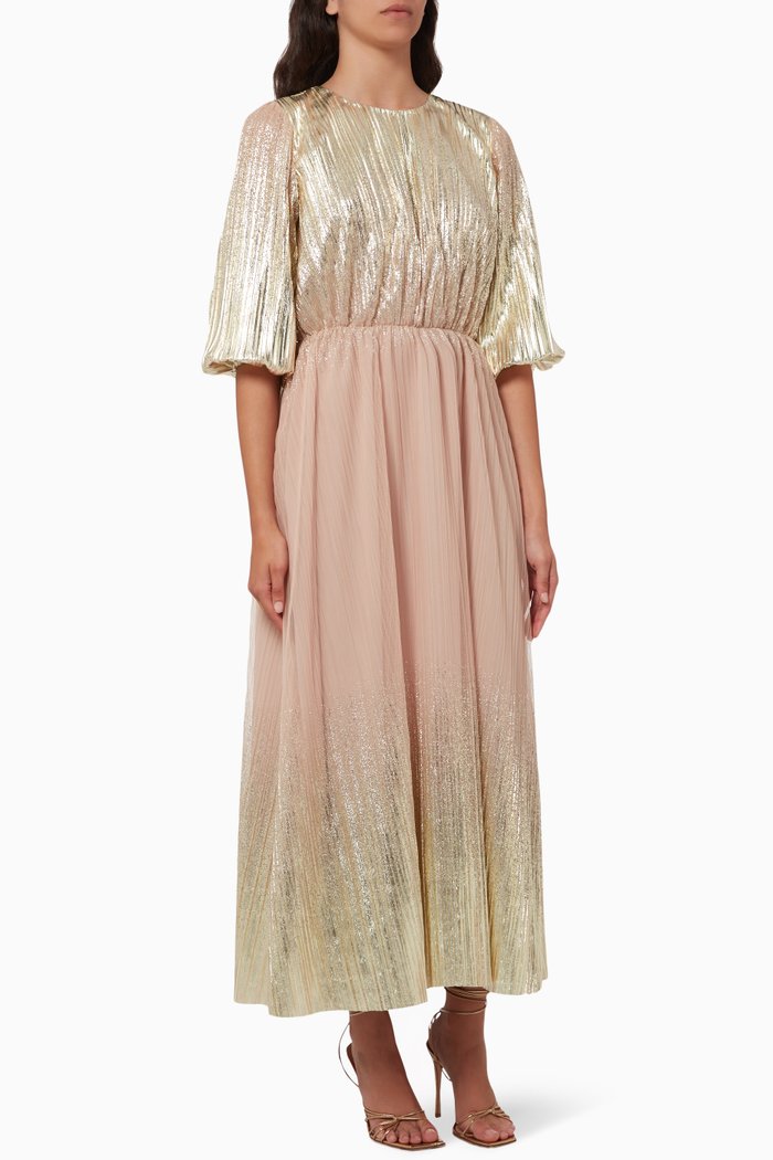 Metallic Puff Sleeve Dress, Pink