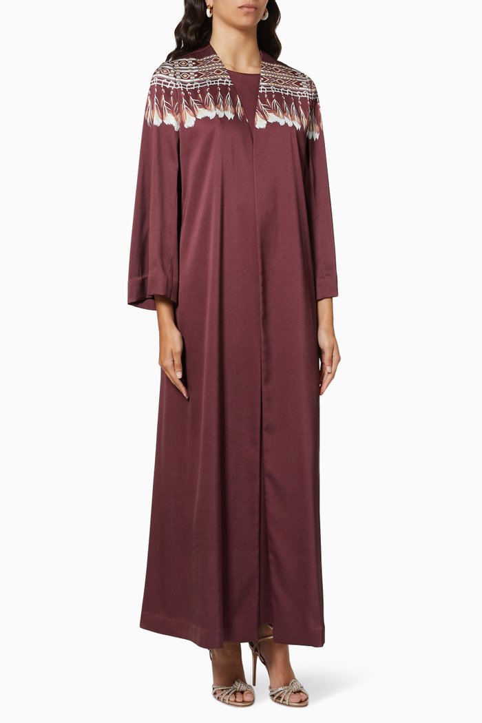 Tassel Fringe Abaya Set in Silk, Red