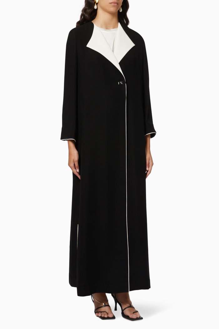 

Camelia Statement Collar Abaya in Crepe & Silk, Black