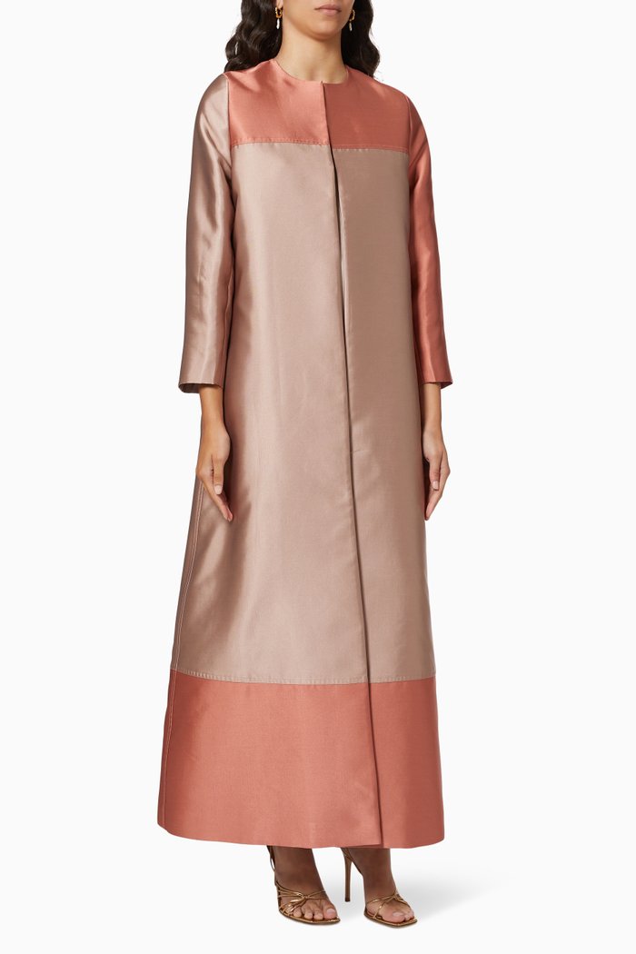 

Crafted Colour Block Abaya in Taffeta, Orange