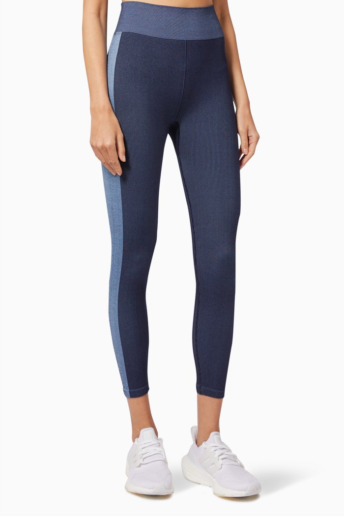 Seamless Rib Leggings in Cotton Blend, Blue