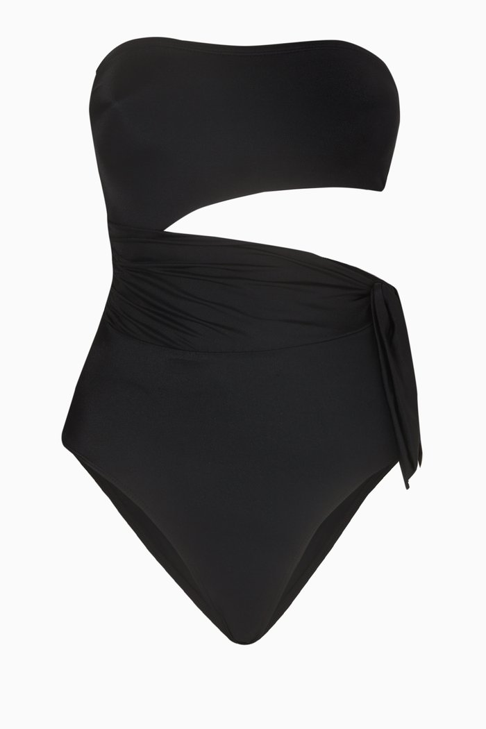 

Side Tie Swimsuit in Shiny Nylon, Black