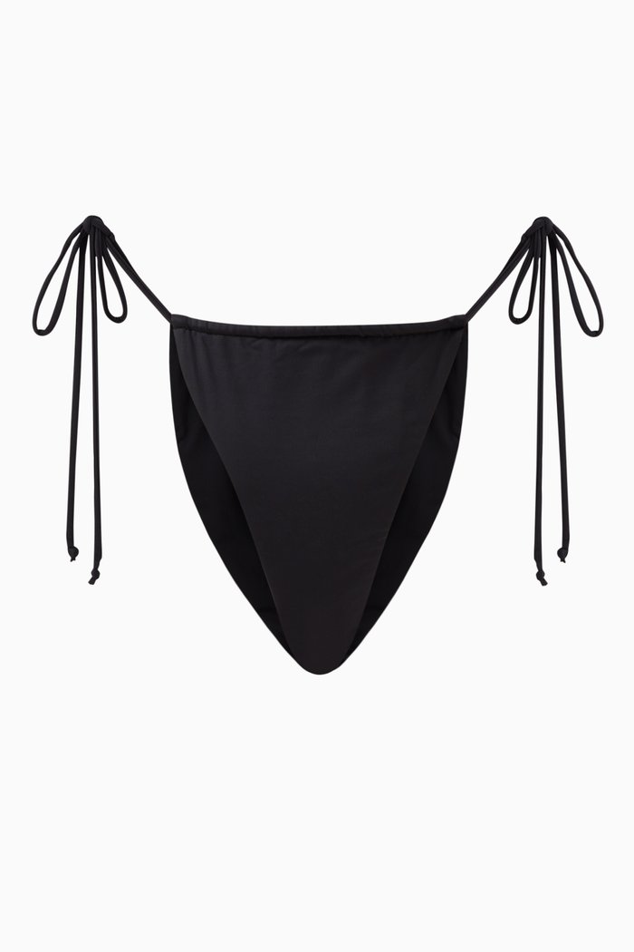 Tiny Ties Bikini Bottoms in Matte Nylon, Black