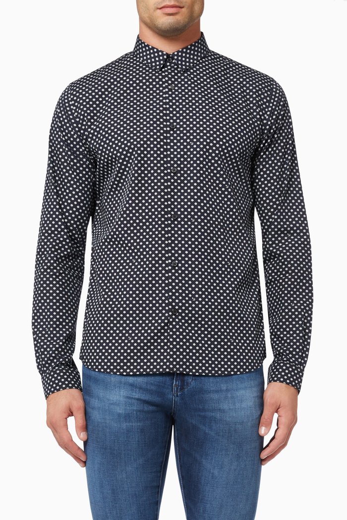 

Minimalist Print Slim-Fit Shirt in Cotton, Blue
