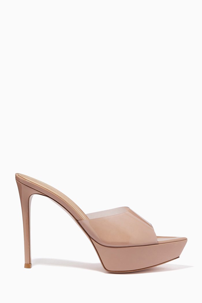 Betty Heel Sandals in Plexi & Leather, Neutral