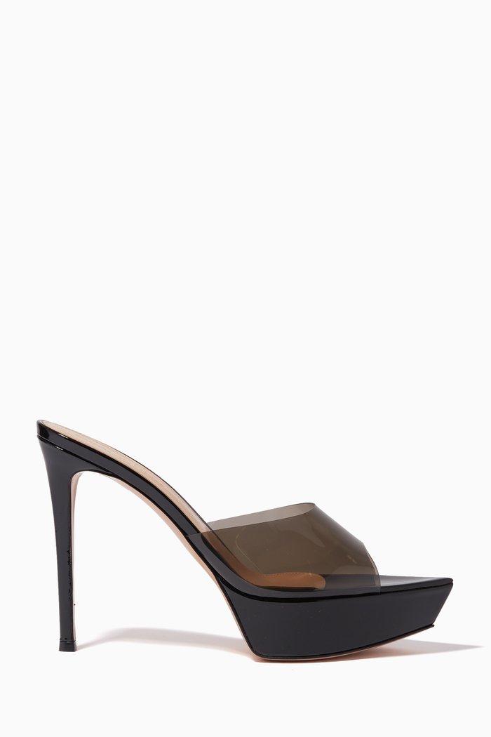 Betty Mules in Plexi & Leather, Black