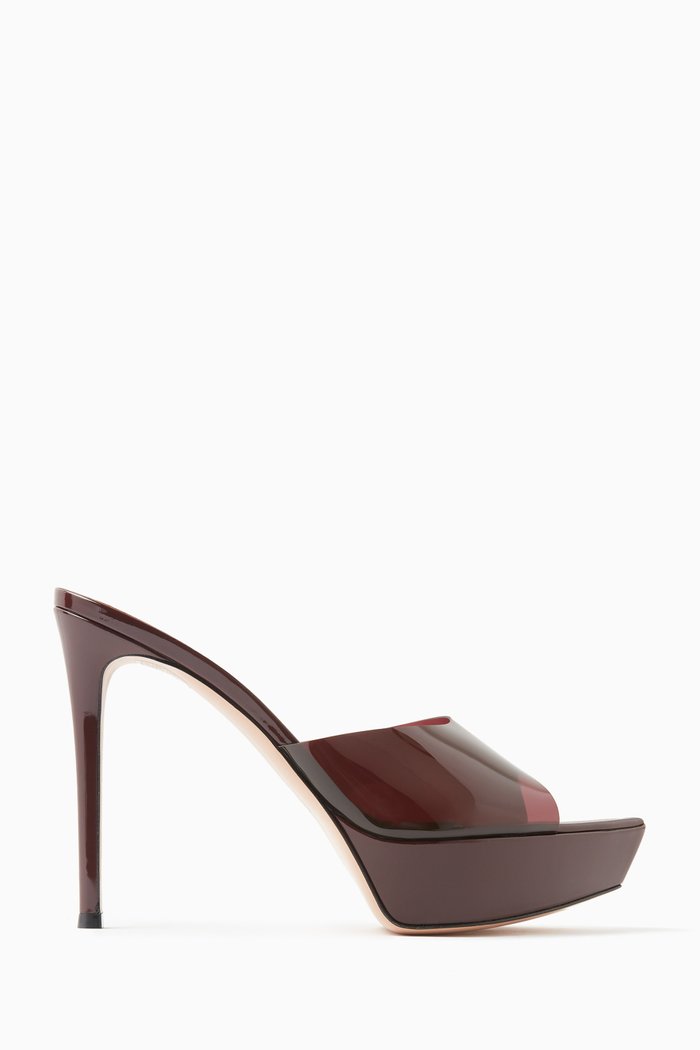 Betty 85 Mules in Plexi & Leather, Red