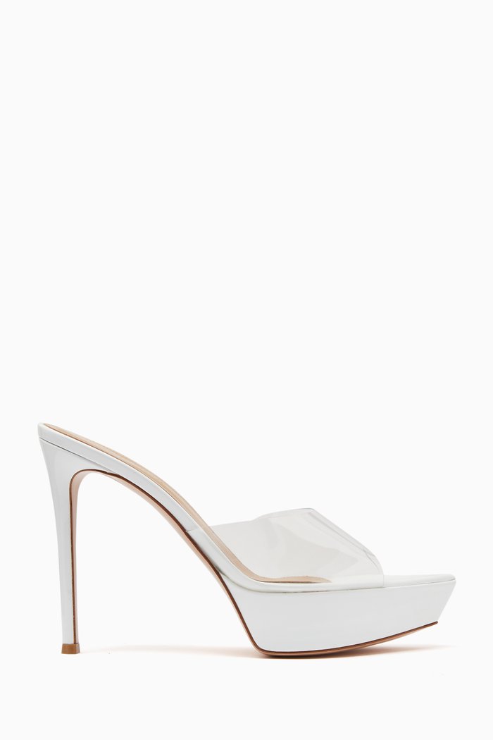

Betty 85 Mules in Plexi & Leather, White