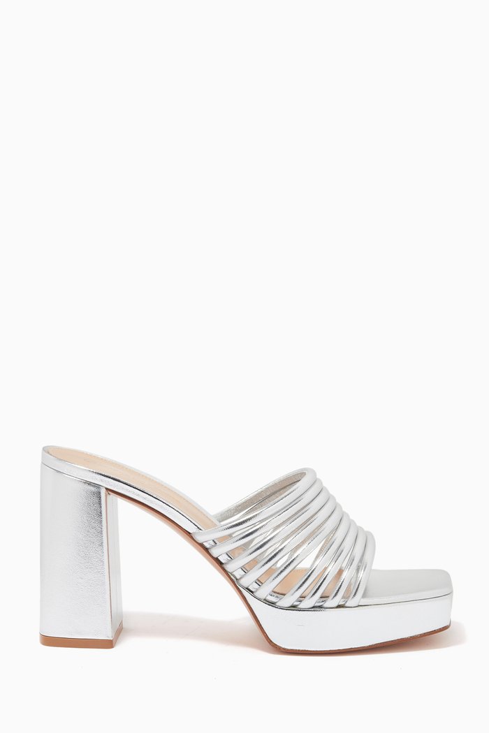 

Lena Mule Heel Sandals in Metallic Leather, Silver