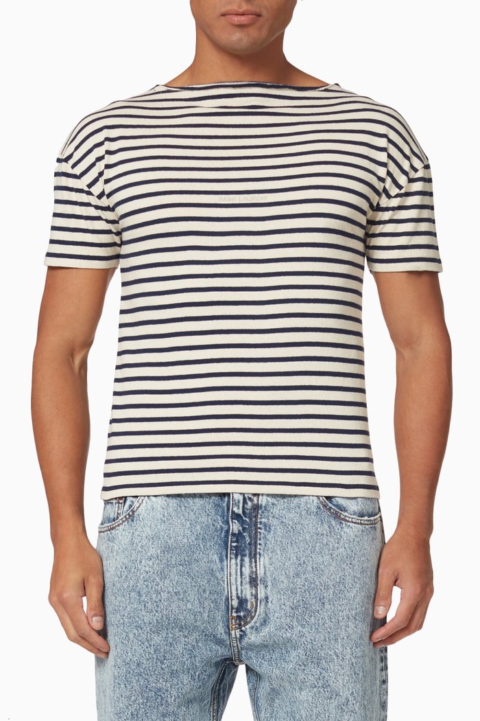 

Striped T-shirt in Cotton, Blue