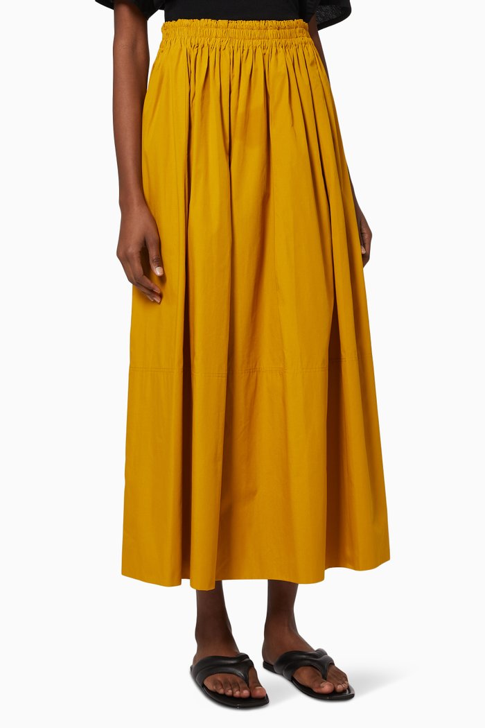 

Gathered Longline Skirt in Cotton, Yellow