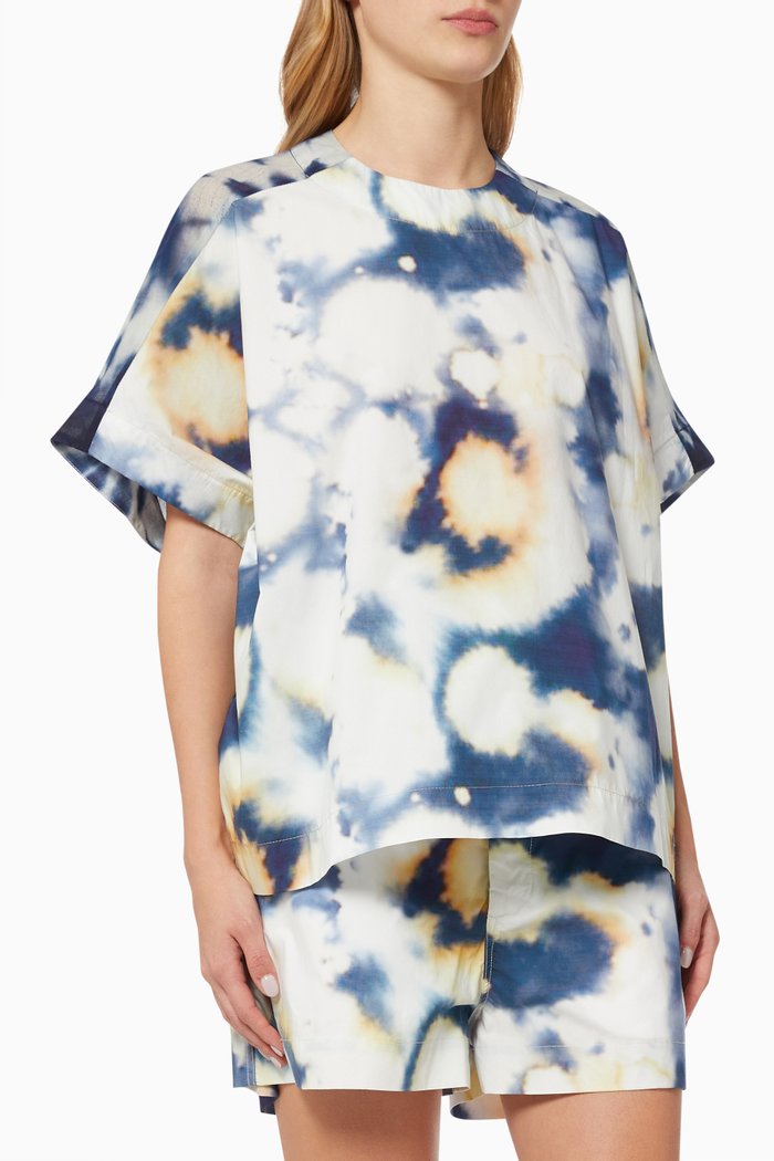 Contrast Print Oversized T-shirt, Blue