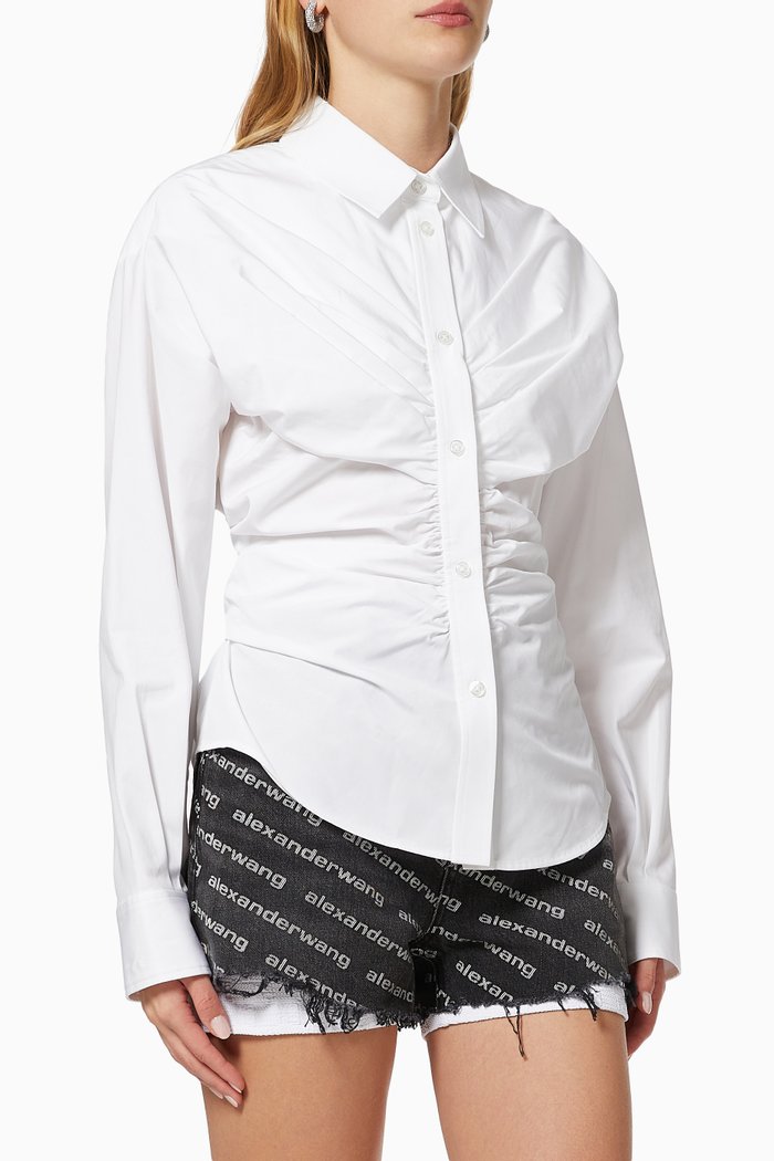 

Ruched Hourglass Shirt in Cotton Poplin, White