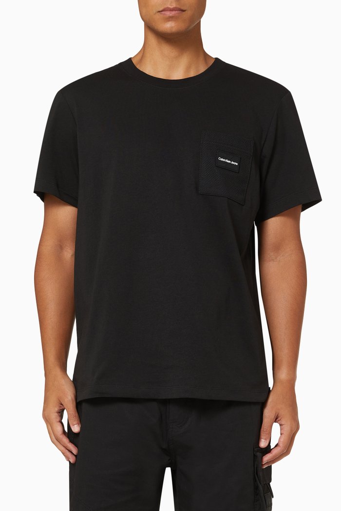 

Mesh Pocket T-shirt in Cotton, Black