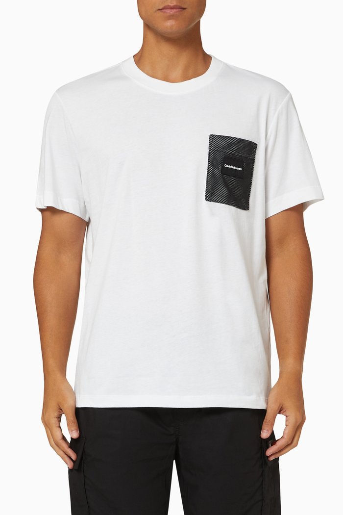 

Mesh Pocket T-shirt in Cotton, White