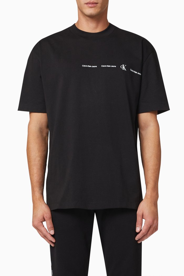 

Oversized Repeat Logo T-Shirt in Cotton Jersey, Black