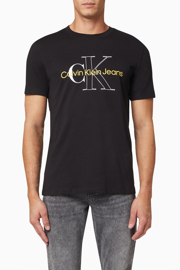 

Two-Tone Monogram T-Shirt in Organic Cotton Jersey, Black