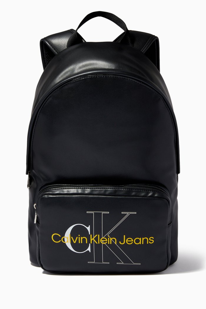 

CK Monogram Campus Backpack in Faux Leather, Black