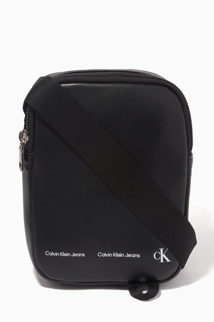 CK Monogram Reporter Bag in Faux Leather, Black