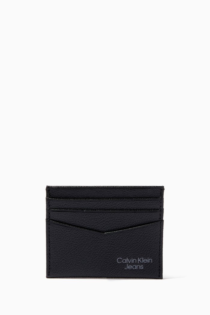 

CK Logo ID Cardholder in Micro Pebbled Leather, Black