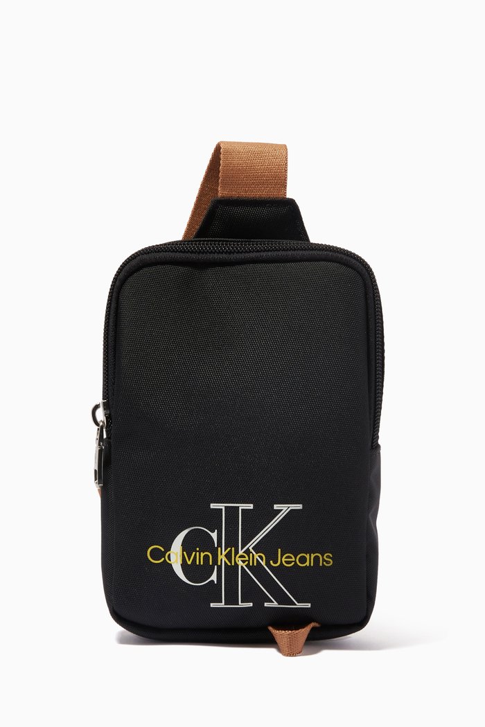 

CK Monogram Crossbody Bag in Leather, Black