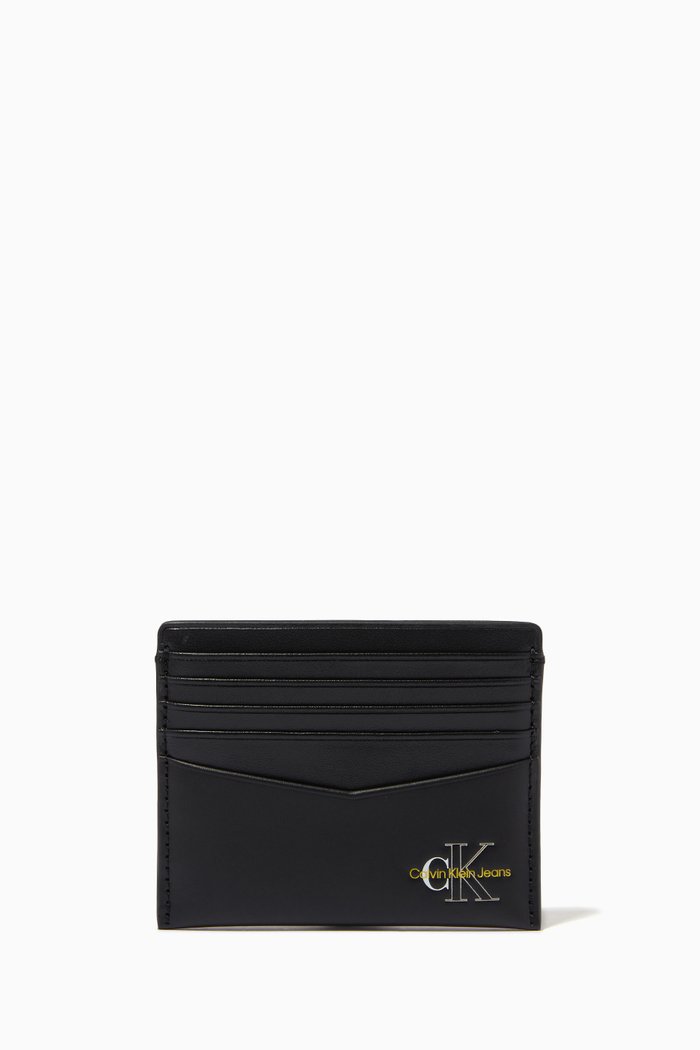 

CK Logo Monogram Cardholder in Leather, Black