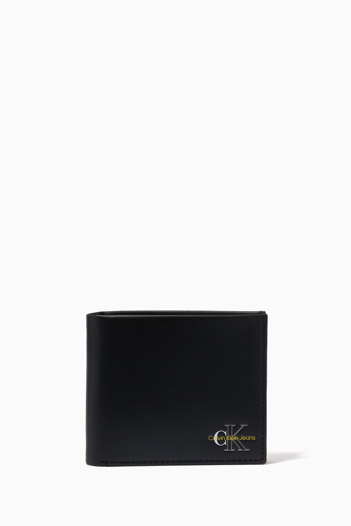 

CK Monogram Bifold Wallet in Leather, Black