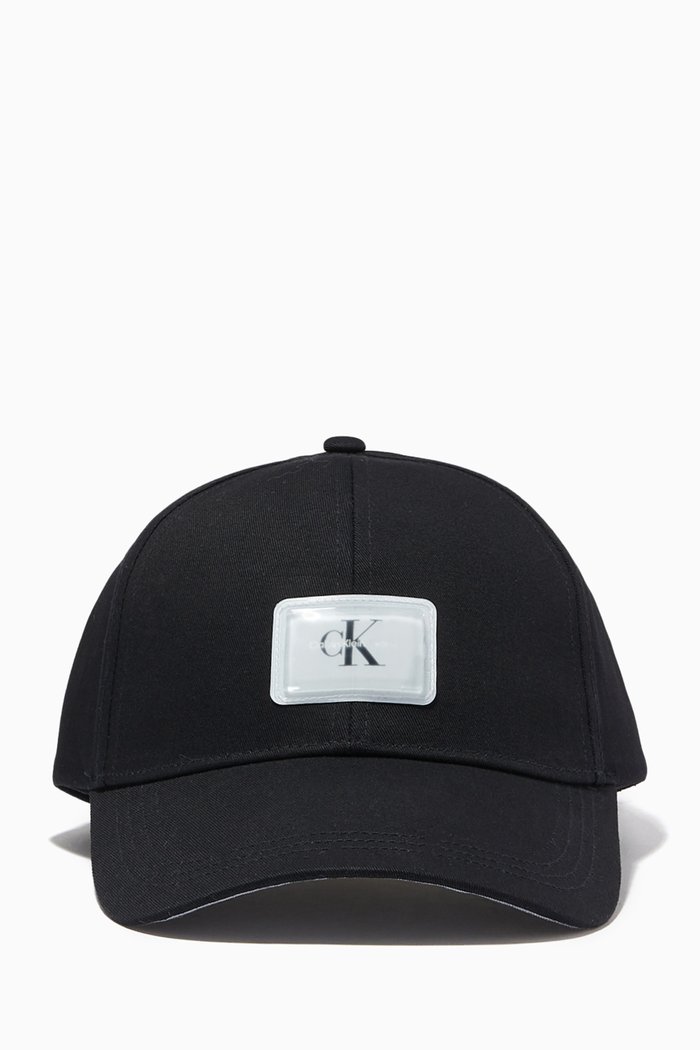 

CK Logo Jelly Patch Cap in Organic Cotton Twill, Black