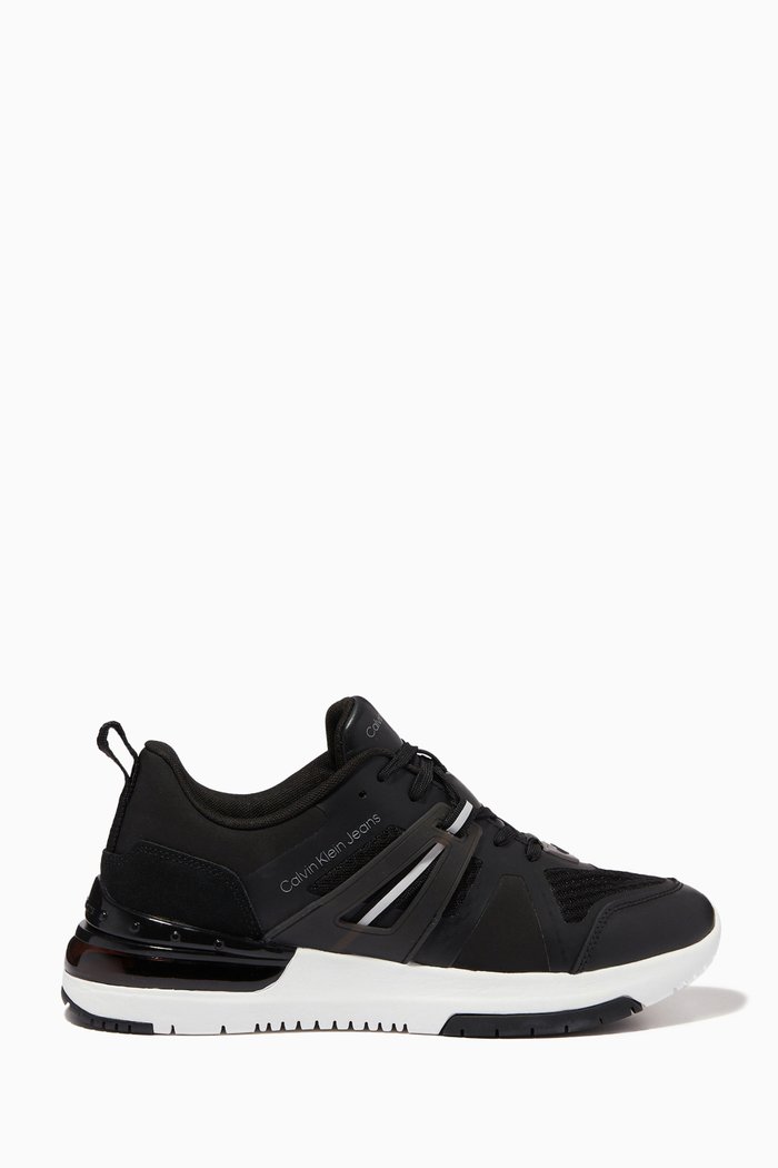 

Sporty Sneakers in Leather & Recycled Mesh, Black