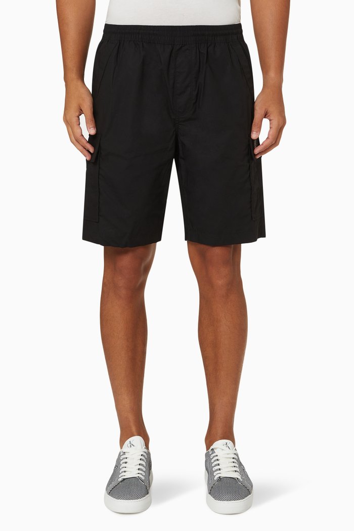 

Washed Cargo Shorts in Cotton, Black