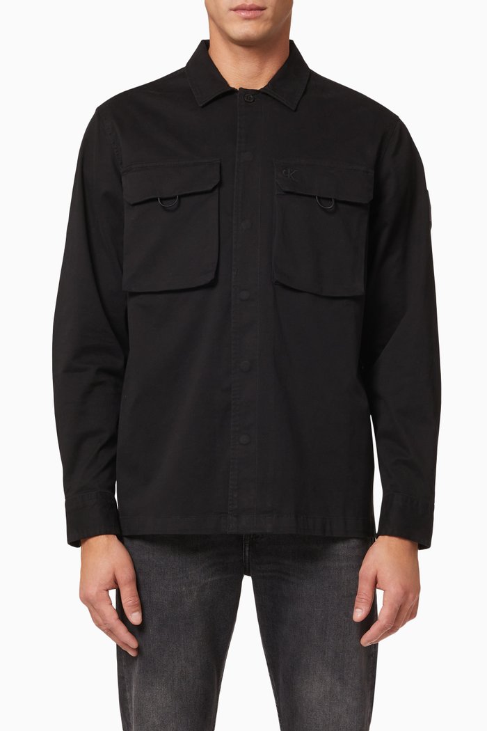 

Relaxed Utility Shirt in Cotton Twill, Black