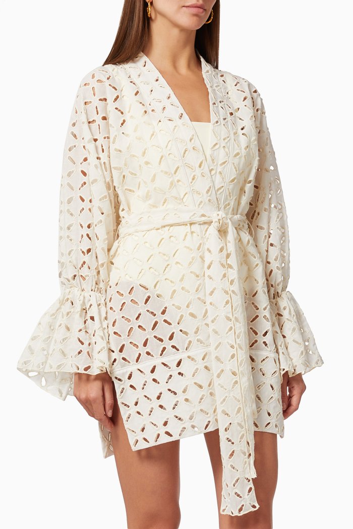 Stella Cut-out Short Kaftan in Linen, White