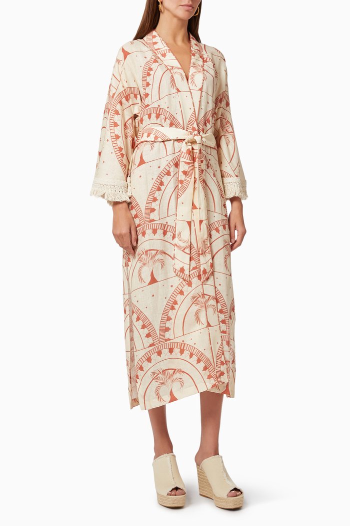 

Gisele Fringed Kimono in Linen, Neutral