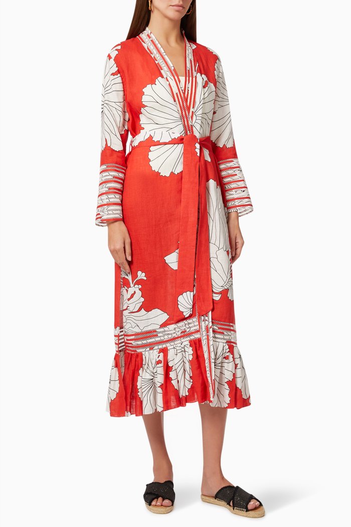 

Arielle Slim Kaftan in Linen, Red