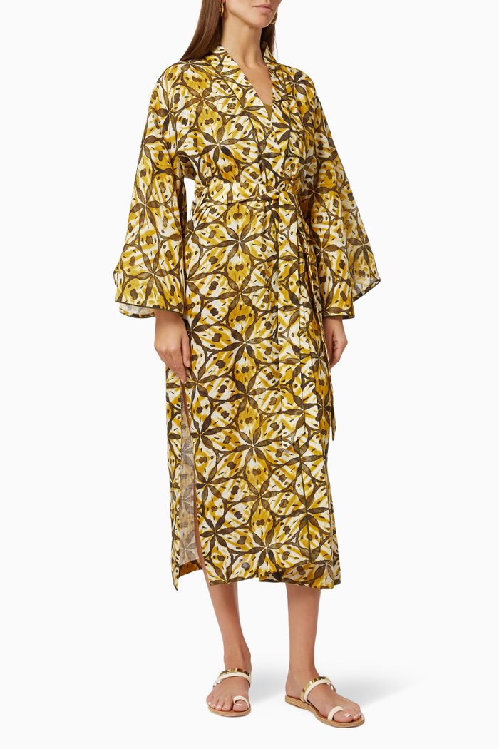 

Anais Flared Sleeve Kaftan in Linen, Gold