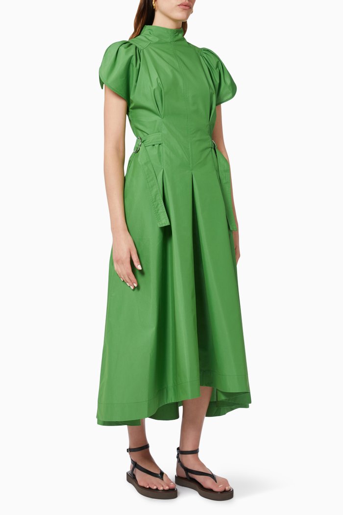 

Puff Sleeve Flare Dress, Green