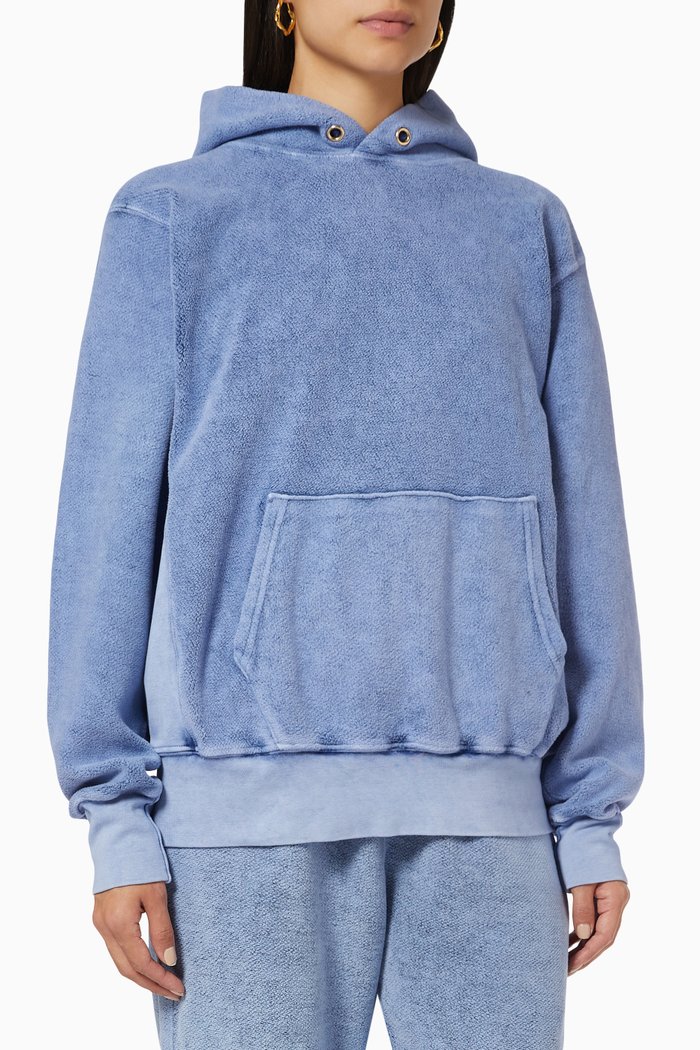 

Crop Hoodie in Heavyweight Cotton Fleece, Blue