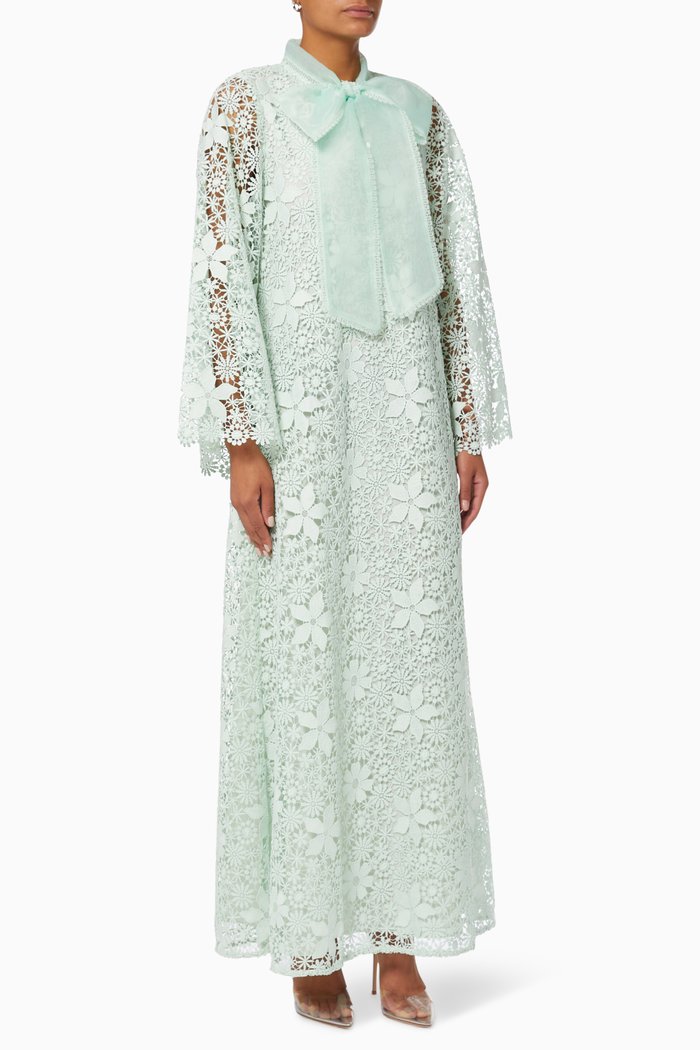 

Bow Tie Maxi Dress in Guipure Lace, Green