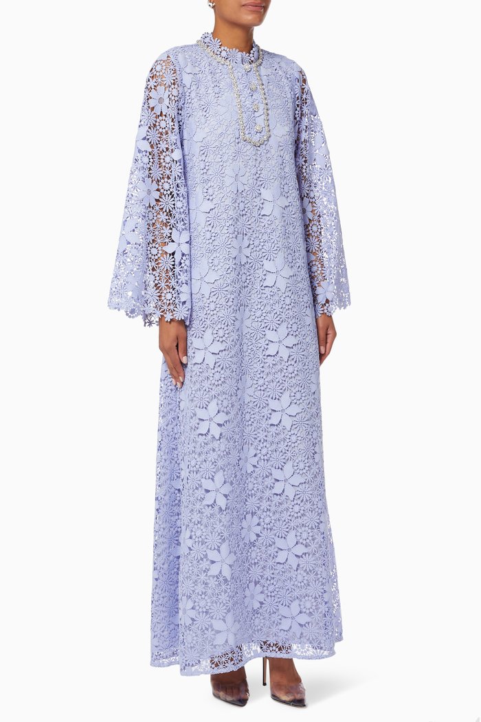 

Embellished Maxi Dress in Guipure Lace, Purple
