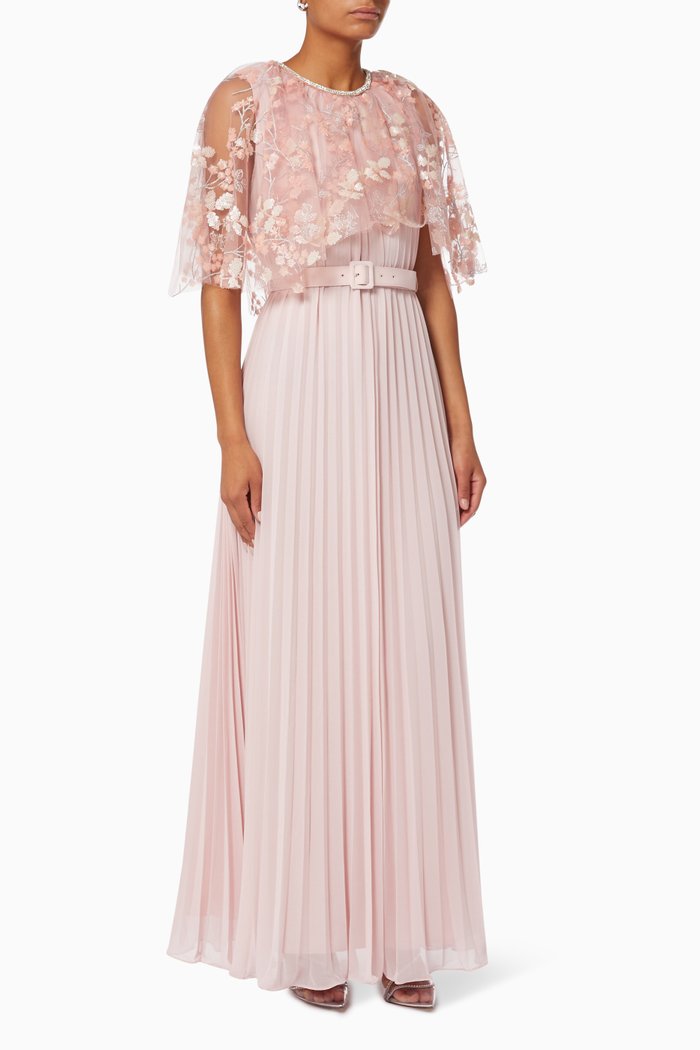 

Blossom Sequin Cape Maxi Dress in Recycled Chiffon, Pink