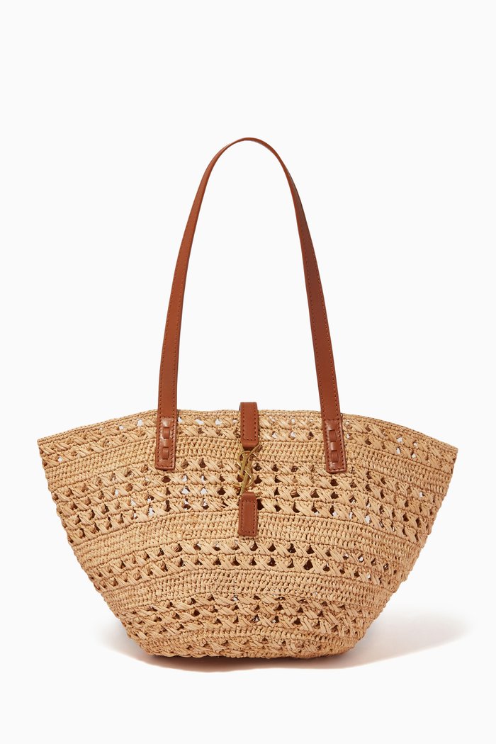 

Small Panier Bag in Crochet Raffia & Smooth Leather, White