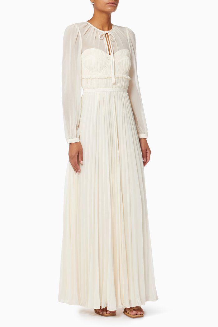 

Pleated Maxi Dress in Recycled Chiffon, White