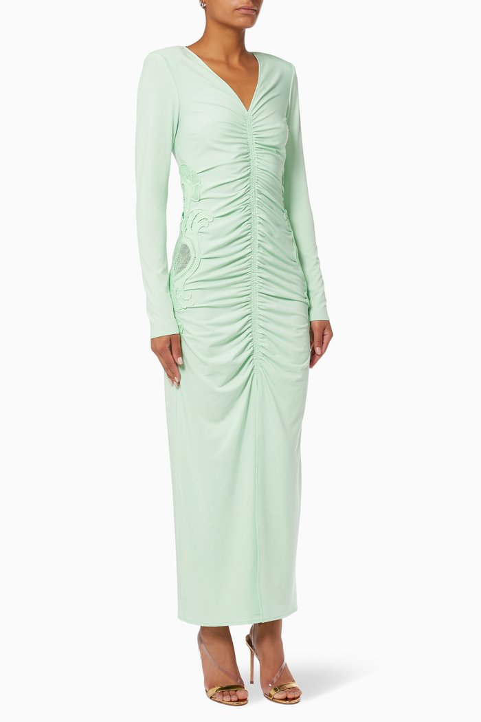 

Gathered Maxi Dress in Stretch Jersey, Green