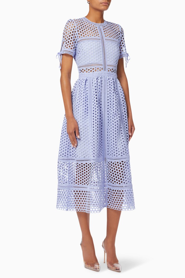

Midi Dress in Guipure Lace, Purple