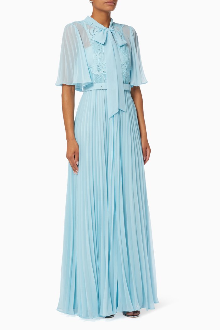 

Bow Tie Maxi Dress in Chiffon, Blue